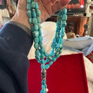 Chico's Aqua Beaded Necklace with Silver Accents